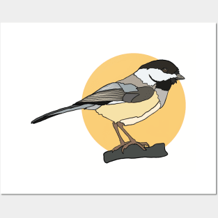 Black Capped Chickadee on Yellow Posters and Art